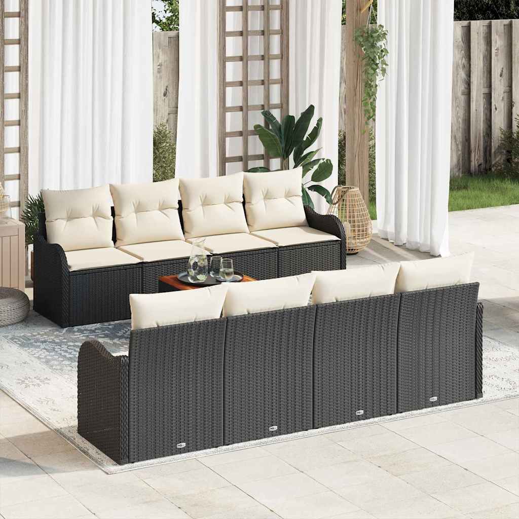 Set Divano da Giardino con cuscino 9 pcs Nero polyrattan | homemem39