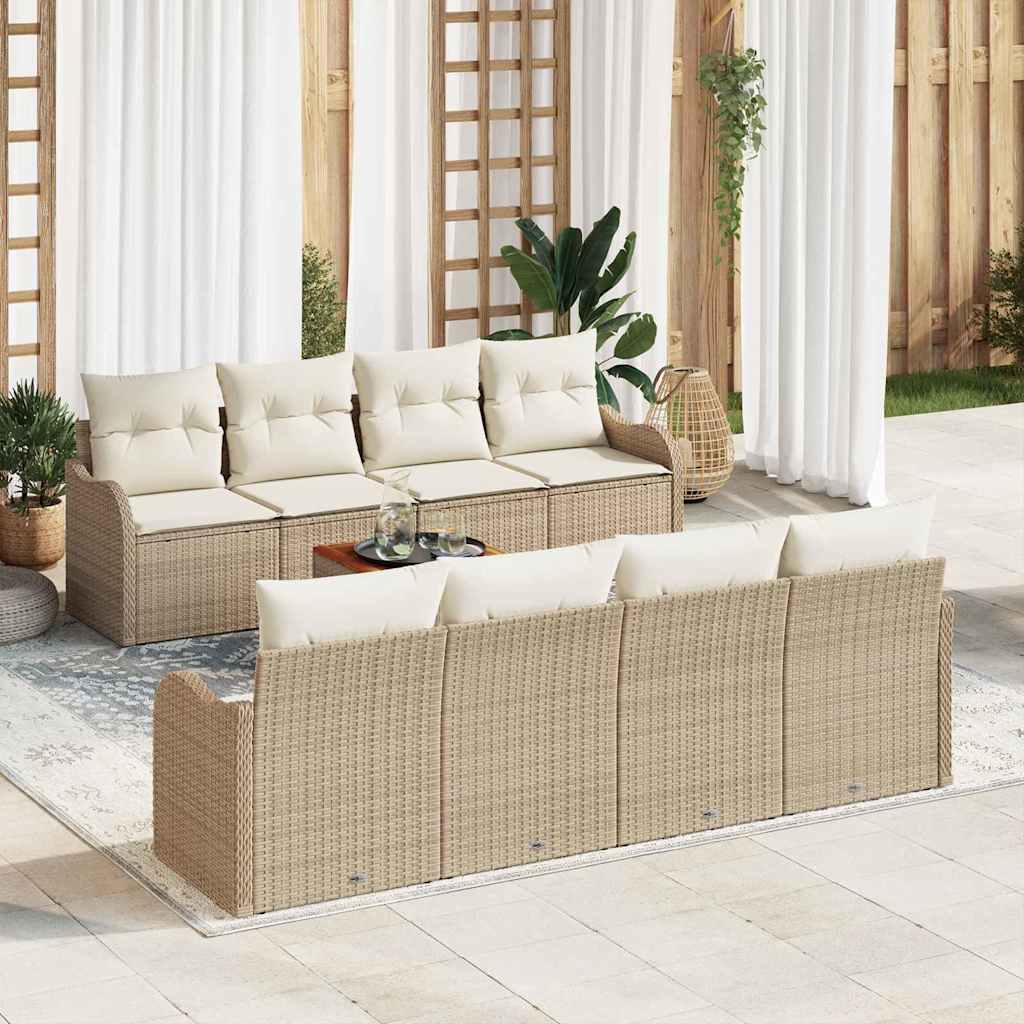 Set Divano da Giardino con cuscino 9 pcs Beige polyrattan | homemem39