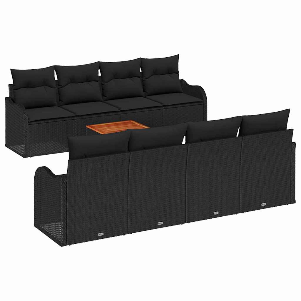 Set Divano da Giardino con cuscino 9 pcs Nero polyrattan | homemem39