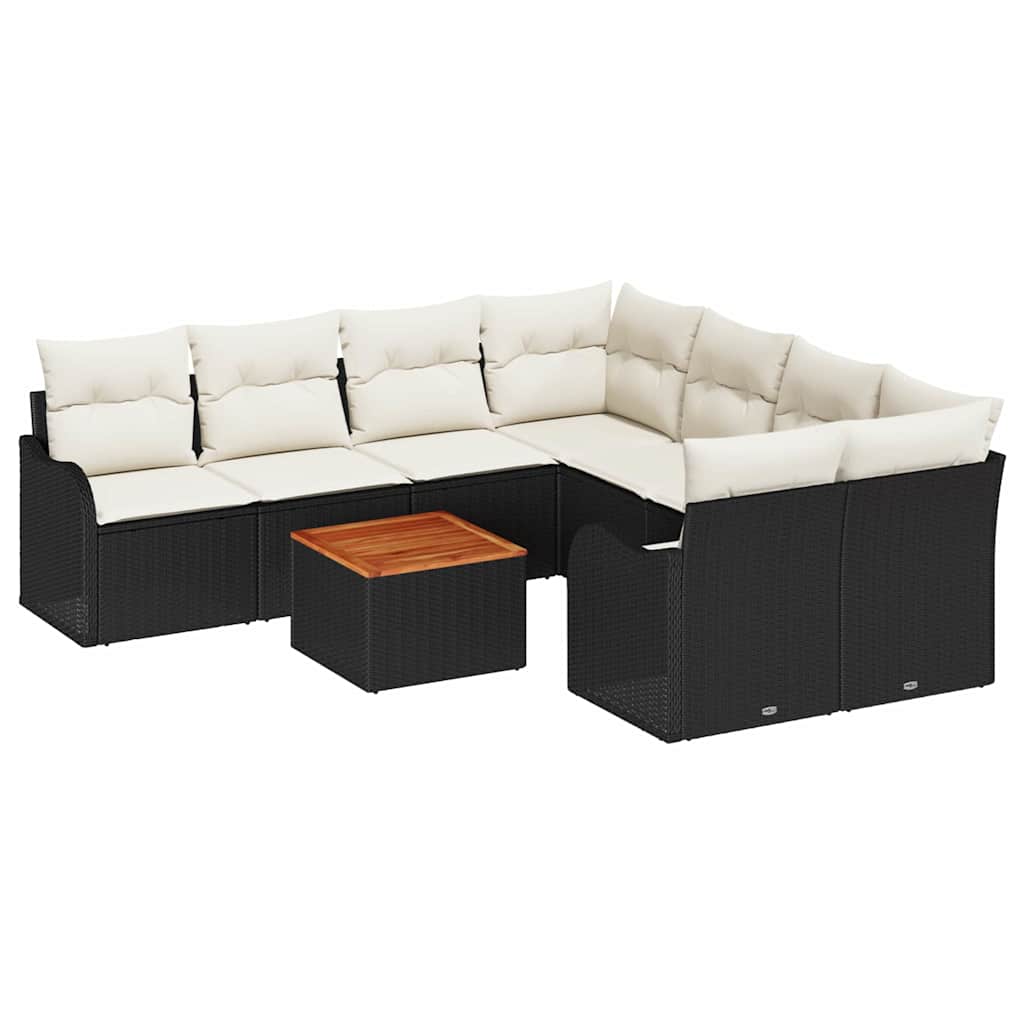 Set Divano da Giardino con cuscino 9 pcs Nero polyrattan | homemem39
