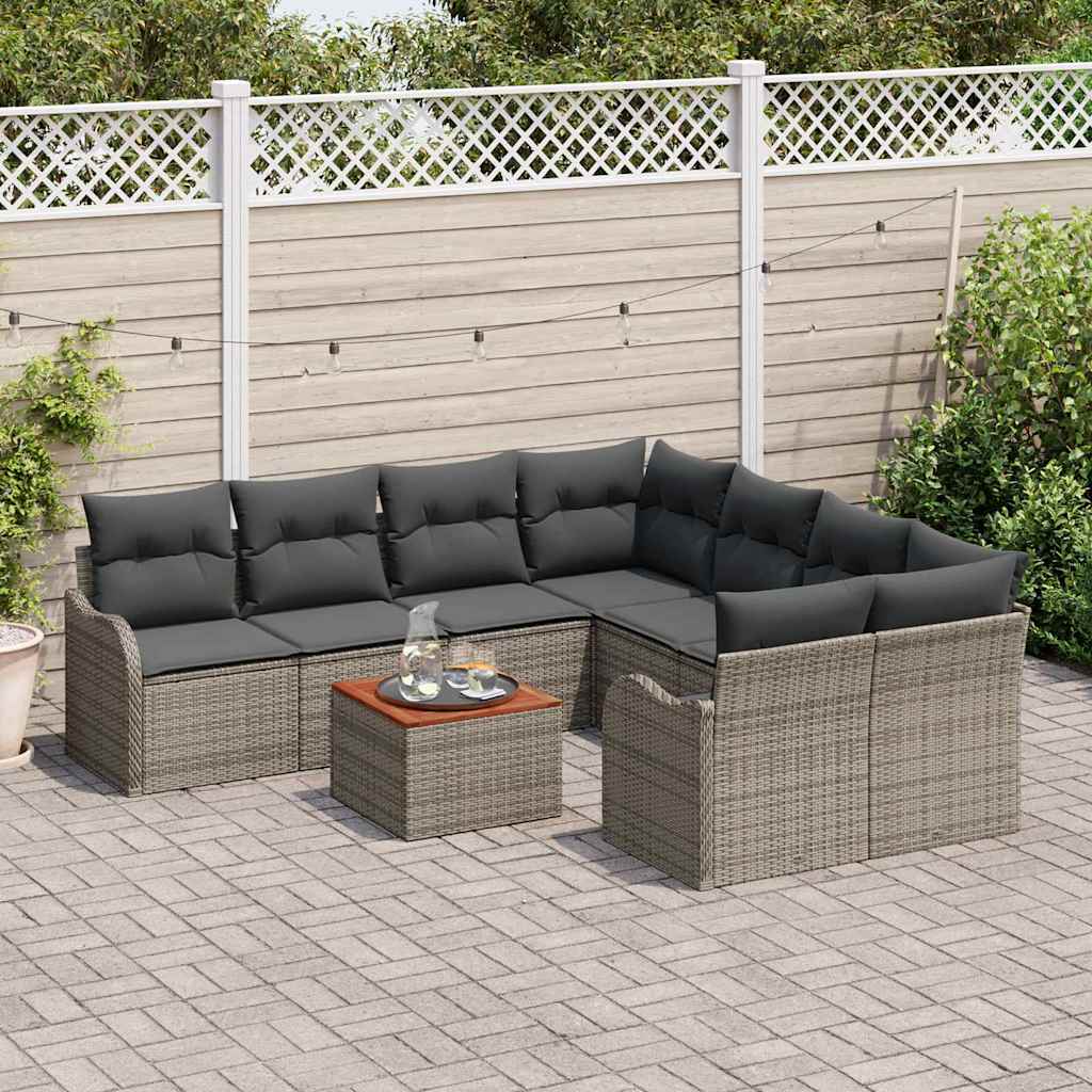 Set Divano da Giardino con cuscino 9 pcs Grigio polyrattan