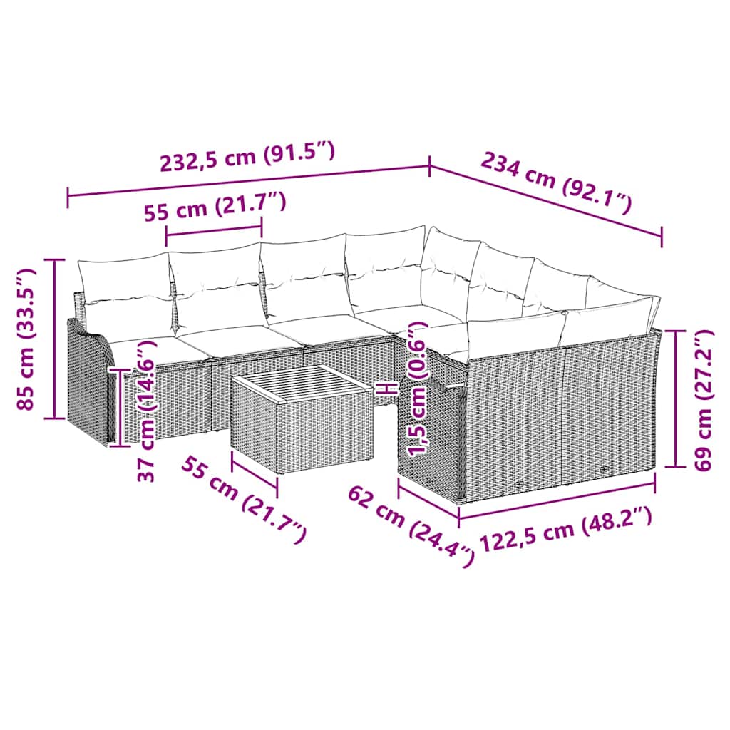 Set Divano da Giardino con cuscino 9 pcs Grigio polyrattan | homemem39