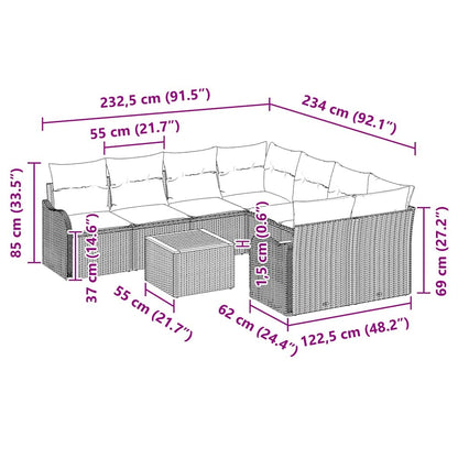 Set Divano da Giardino con cuscino 9 pcs Grigio polyrattan | homemem39