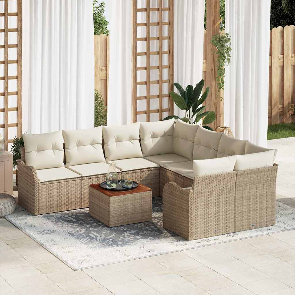 Set Divano da Giardino con cuscino 9 pcs Beige polyrattan | homemem39