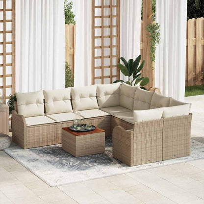 Set Divano da Giardino con cuscino 9 pcs Beige polyrattan | homemem39