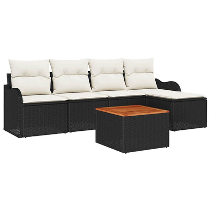 Set Divano da Giardino con cuscino 6 pcs Nero polyrattan | homemem39