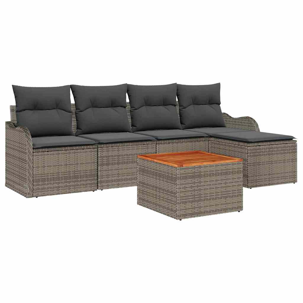 Set Divano da Giardino con cuscino 6 pcs Grigio polyrattan | homemem39