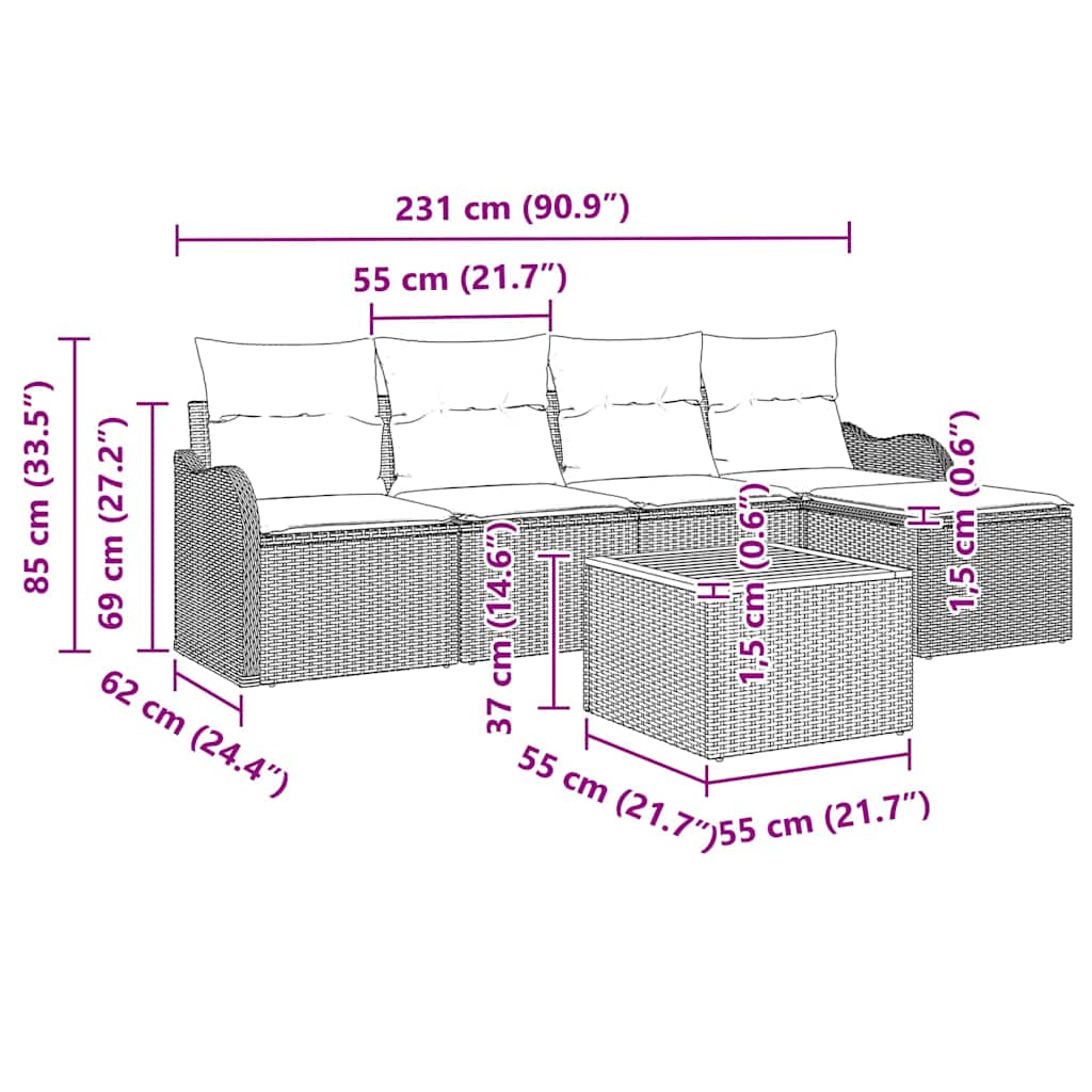Set Divano da Giardino con cuscino 6 pcs Grigio polyrattan | homemem39