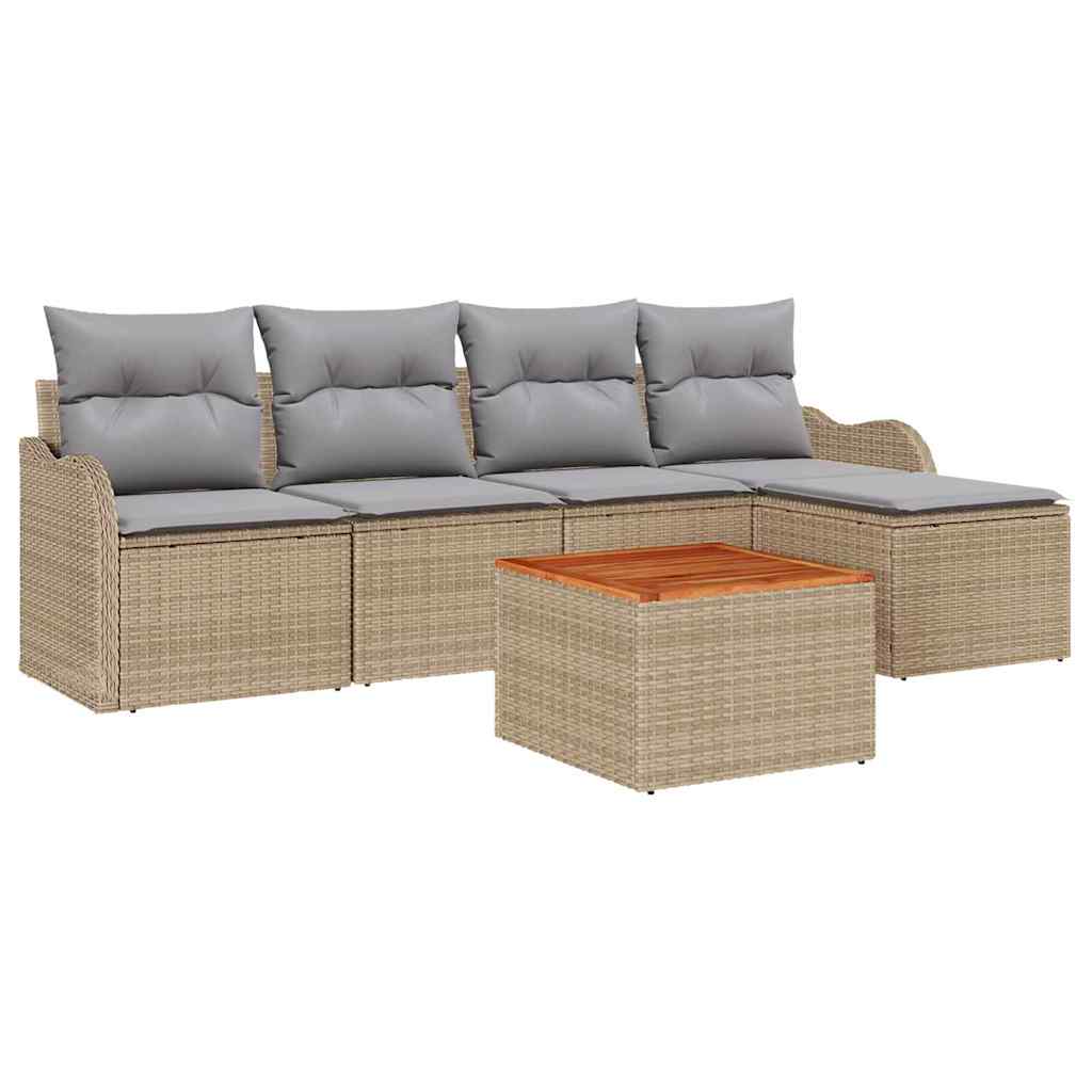 Set Divano da Giardino con cuscino 6 pcs Beige polyrattan | homemem39