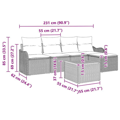 Set Divano da Giardino con cuscino 6 pcs Beige polyrattan | homemem39