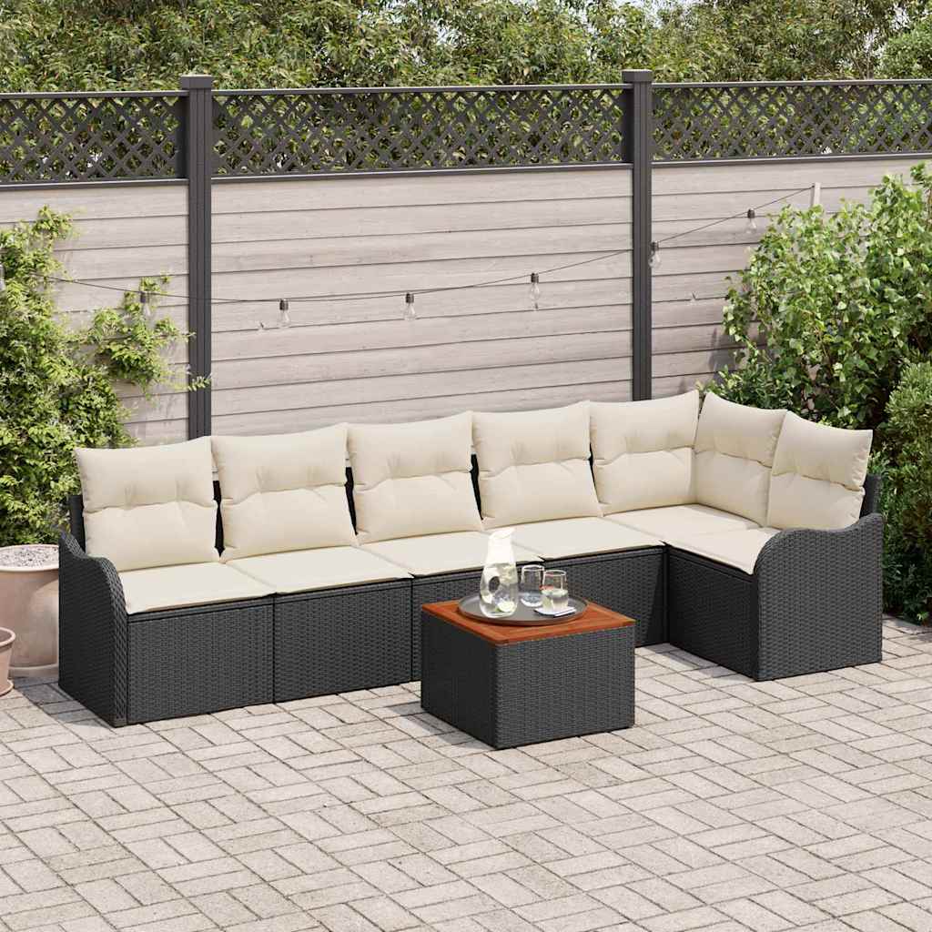 Set Divano da Giardino con cuscino 7 pcs Nero polyrattan | homemem39