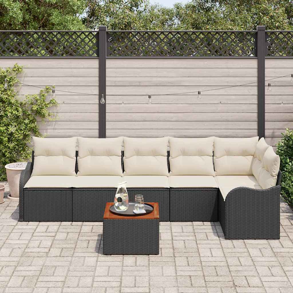 Set Divano da Giardino con cuscino 7 pcs Nero polyrattan | homemem39