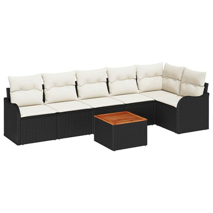 Set Divano da Giardino con cuscino 7 pcs Nero polyrattan | homemem39