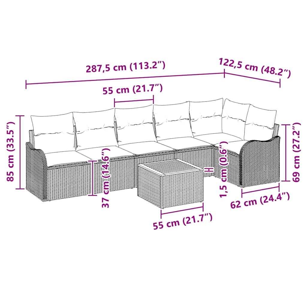 Set Divano da Giardino con cuscino 7 pcs Beige polyrattan | homemem39