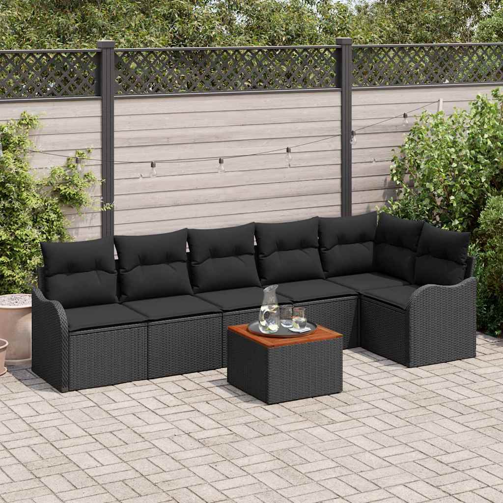 Set Divano da Giardino con cuscino 7 pcs Nero polyrattan | homemem39
