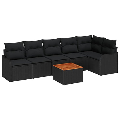 Set Divano da Giardino con cuscino 7 pcs Nero polyrattan | homemem39