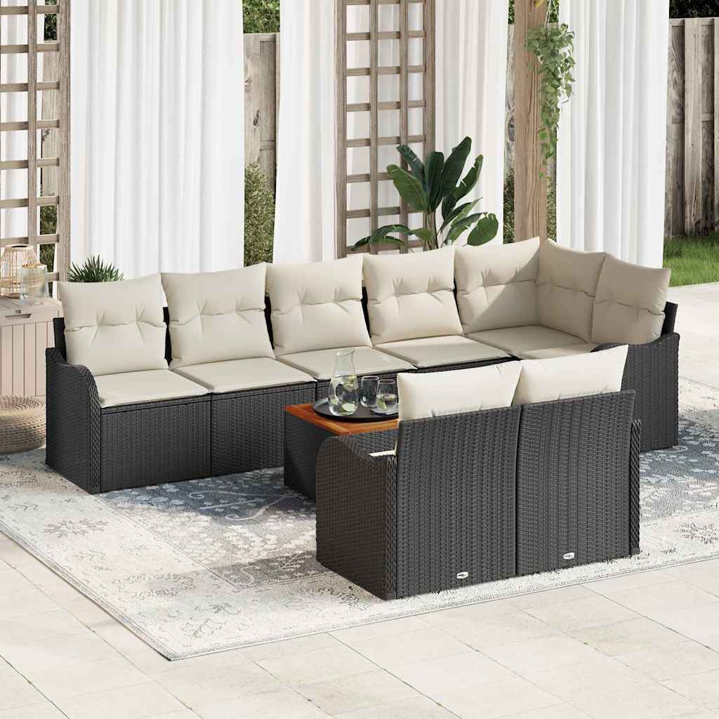 Set Divano da Giardino con cuscino 9 pcs Nero polyrattan | homemem39