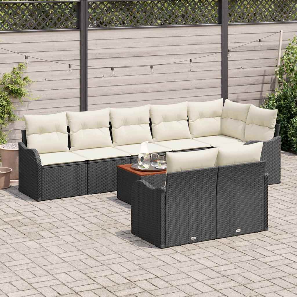 Set Divano da Giardino con cuscino 9 pcs Nero polyrattan | homemem39
