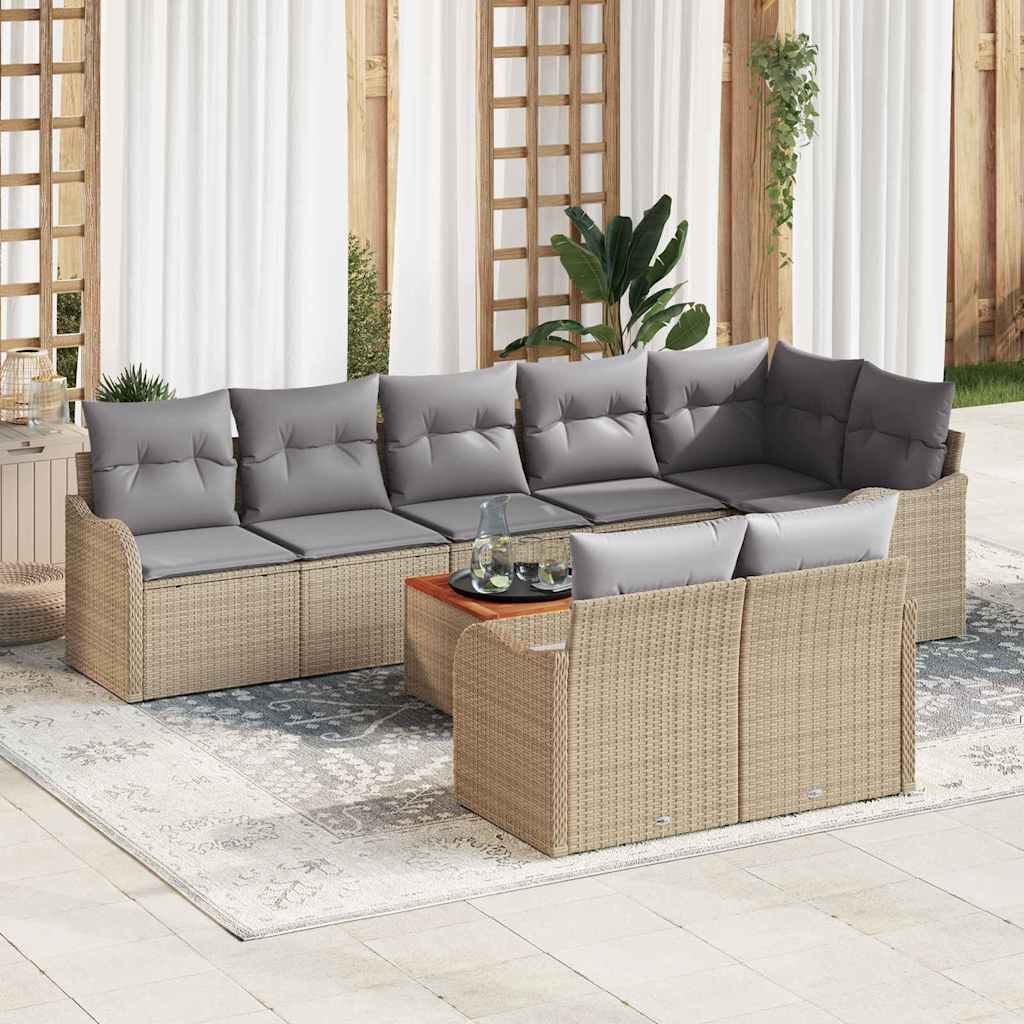 Set Divano da Giardino con cuscino 9 pcs Beige polyrattan | homemem39