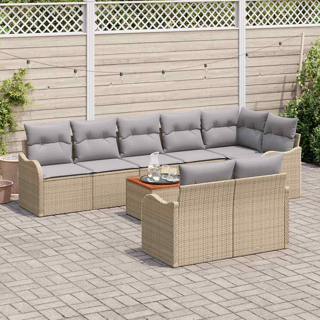 Set Divano da Giardino con cuscino 9 pcs Beige polyrattan | homemem39