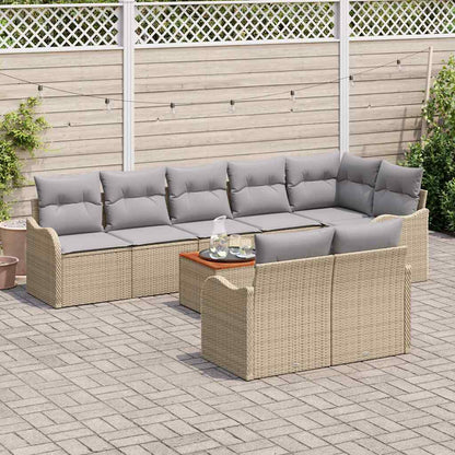 Set Divano da Giardino con cuscino 9 pcs Beige polyrattan | homemem39