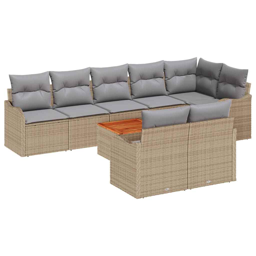 Set Divano da Giardino con cuscino 9 pcs Beige polyrattan | homemem39