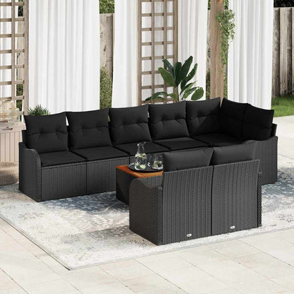 Set Divano da Giardino con cuscino 9 pcs Nero polyrattan | homemem39