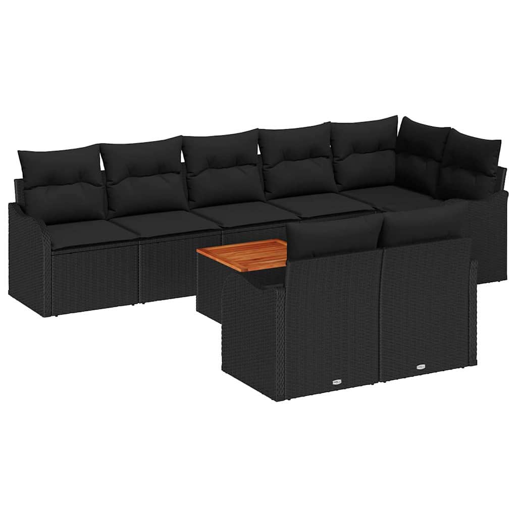Set Divano da Giardino con cuscino 9 pcs Nero polyrattan | homemem39