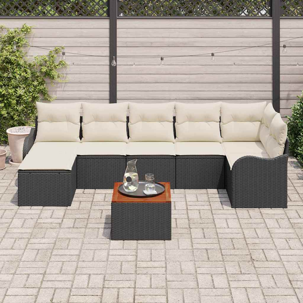 Set Divano da Giardino con cuscino 8 pcs Nero polyrattan | homemem39