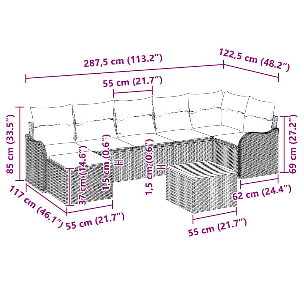 Set Divano da Giardino con cuscino 8 pcs Grigio polyrattan | homemem39