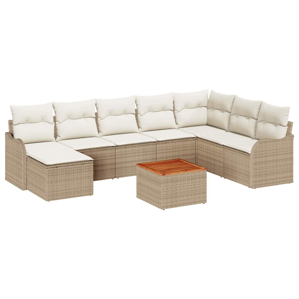 Set Divano da Giardino con cuscino 9 pcs Beige polyrattan | homemem39