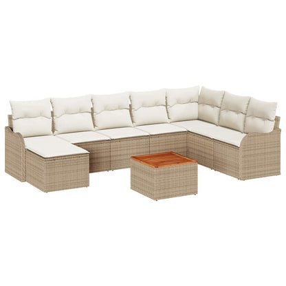 Set Divano da Giardino con cuscino 9 pcs Beige polyrattan | homemem39
