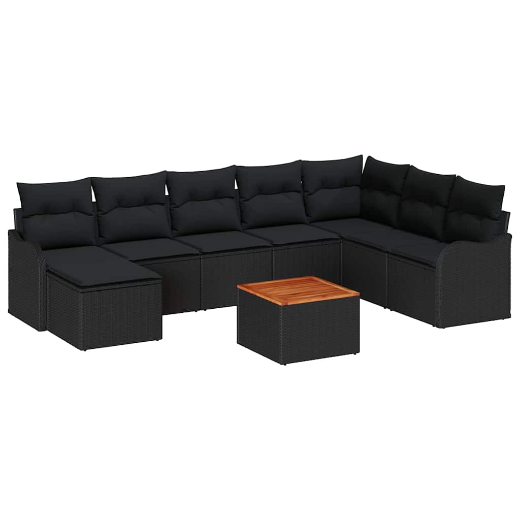 Set Divano da Giardino con cuscino 9 pcs Nero polyrattan | homemem39