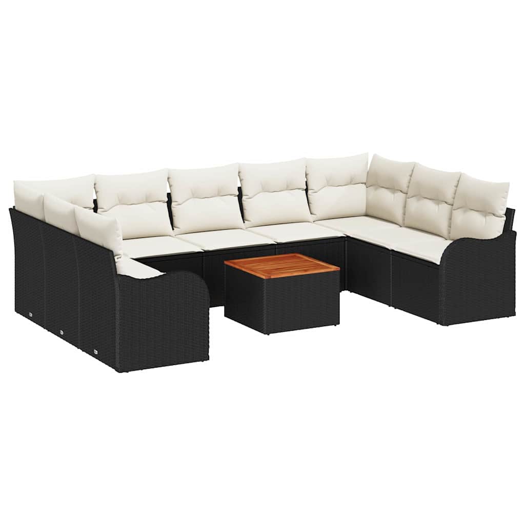 Set Divano da Giardino con cuscino 10 pcs Nero polyrattan | homemem39