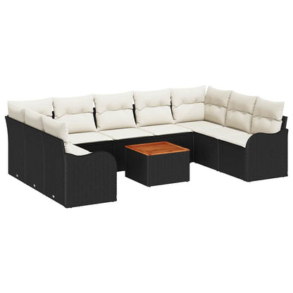 Set Divano da Giardino con cuscino 10 pcs Nero polyrattan | homemem39