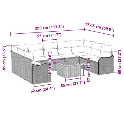 Set Divano da Giardino con cuscino 10 pcs Grigio polyrattan | homemem39