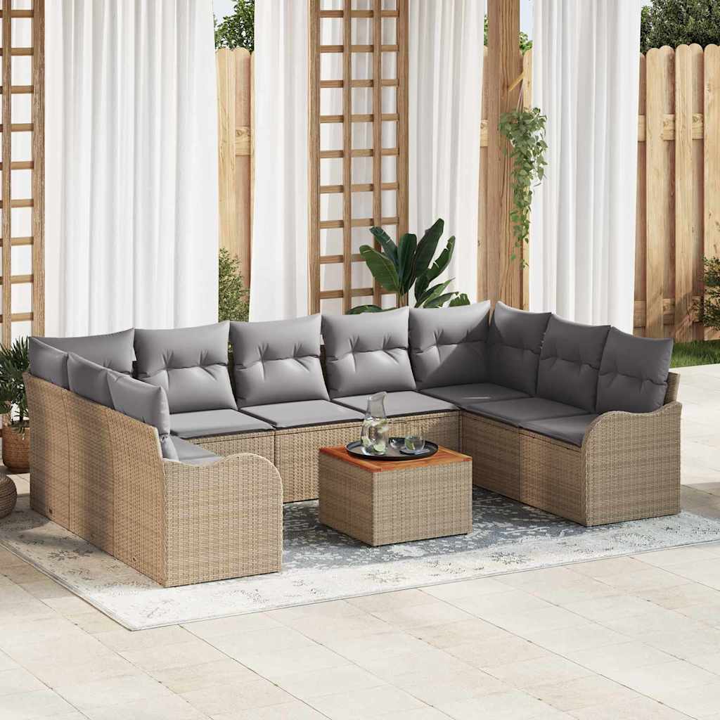 Set Divano da Giardino 10 pz Beige polyrattan