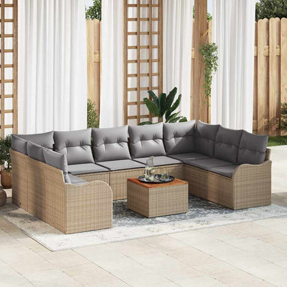 Set Divano da Giardino 10 pz Beige polyrattan