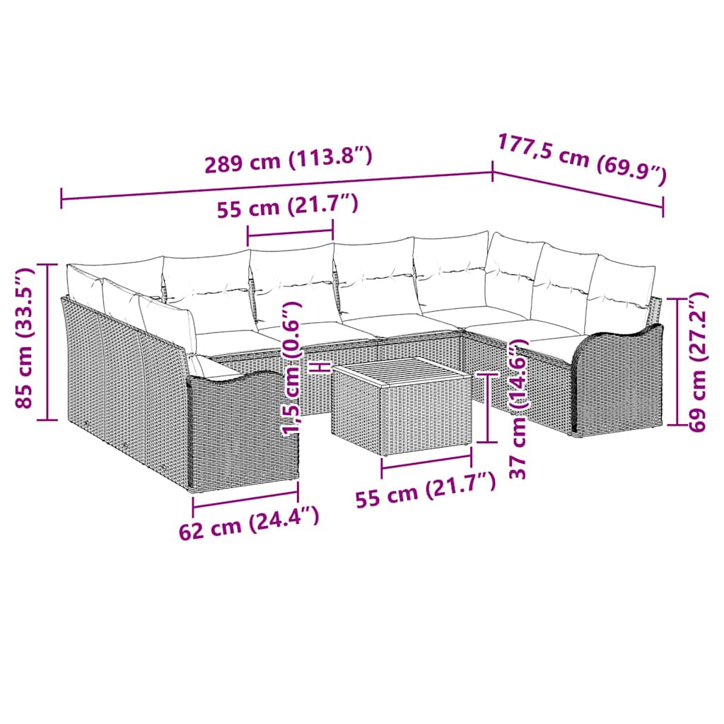 Set Divano da Giardino con cuscino 10 pcs Beige polyrattan | homemem39
