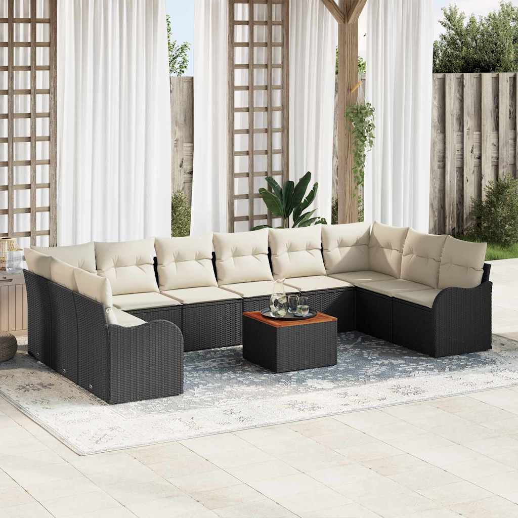 Set Divano da Giardino con cuscino 11 pcs Nero polyrattan | homemem39