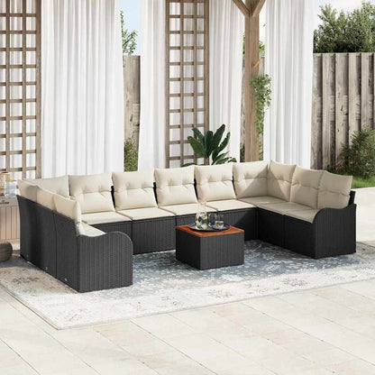 Set Divano da Giardino con cuscino 11 pcs Nero polyrattan | homemem39