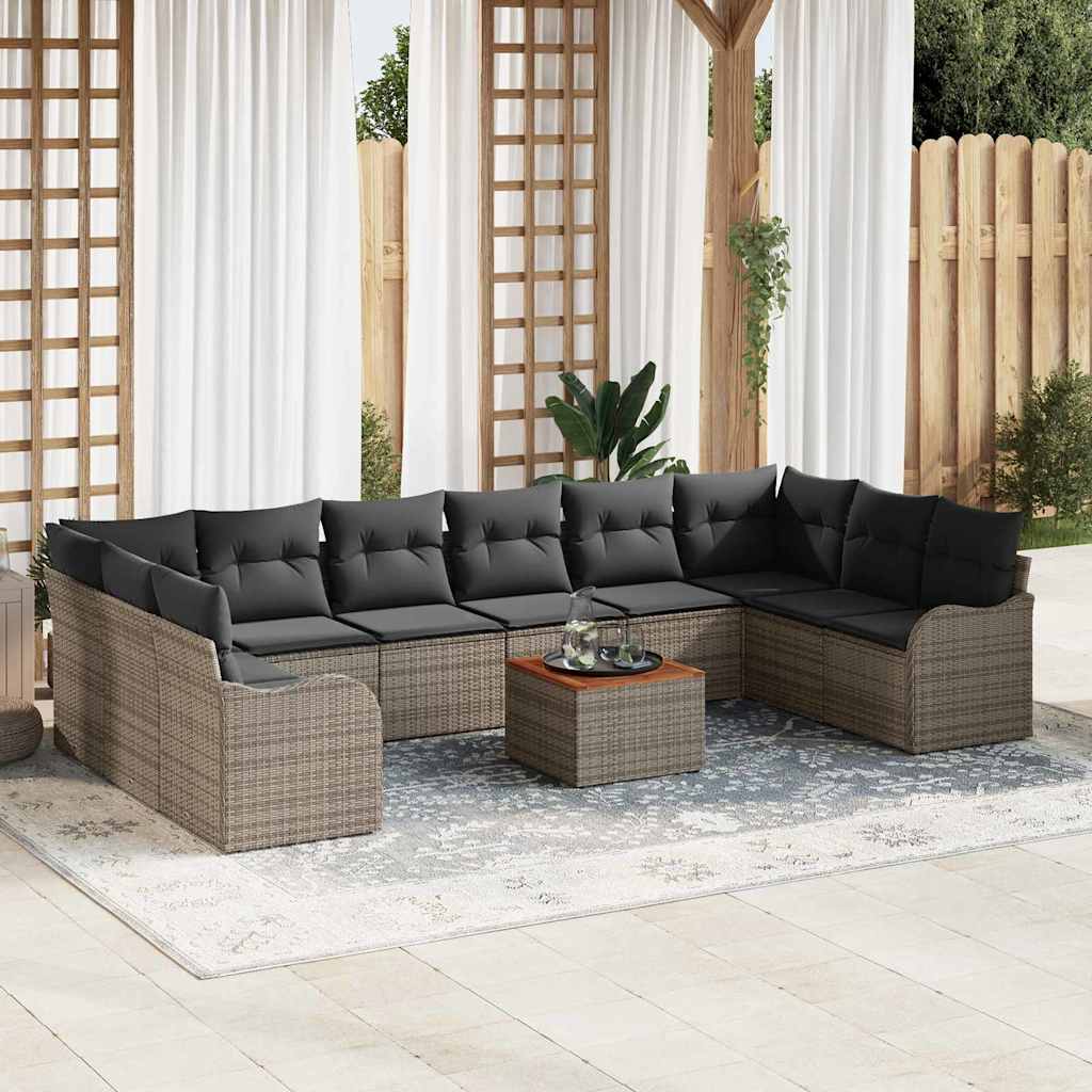 Set Divano da Giardino con cuscino 11 pcs Grigio polyrattan | homemem39
