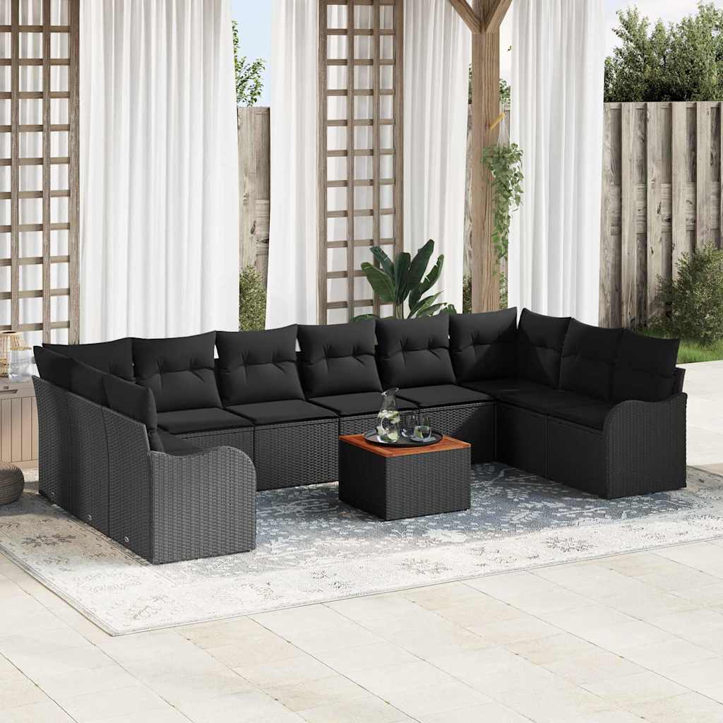 Set Divano da Giardino con cuscino 11 pcs Nero polyrattan | homemem39