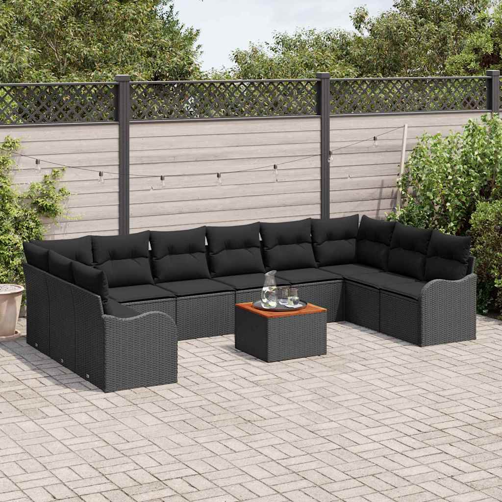 Set Divano da Giardino con cuscino 11 pcs Nero polyrattan | homemem39
