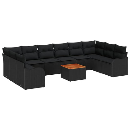 Set Divano da Giardino con cuscino 11 pcs Nero polyrattan | homemem39
