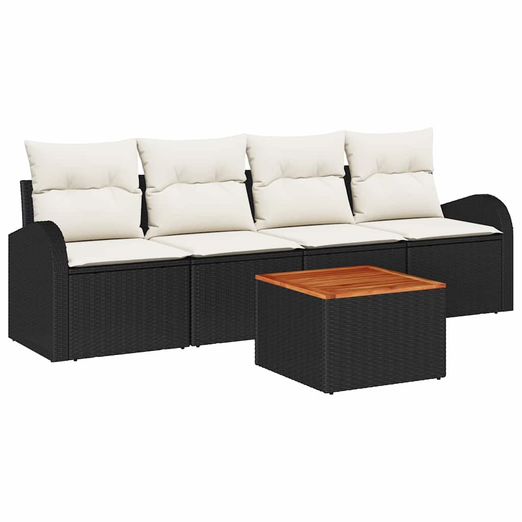 Set Divano da Giardino con cuscino 5 pcs Nero polyrattan | homemem39