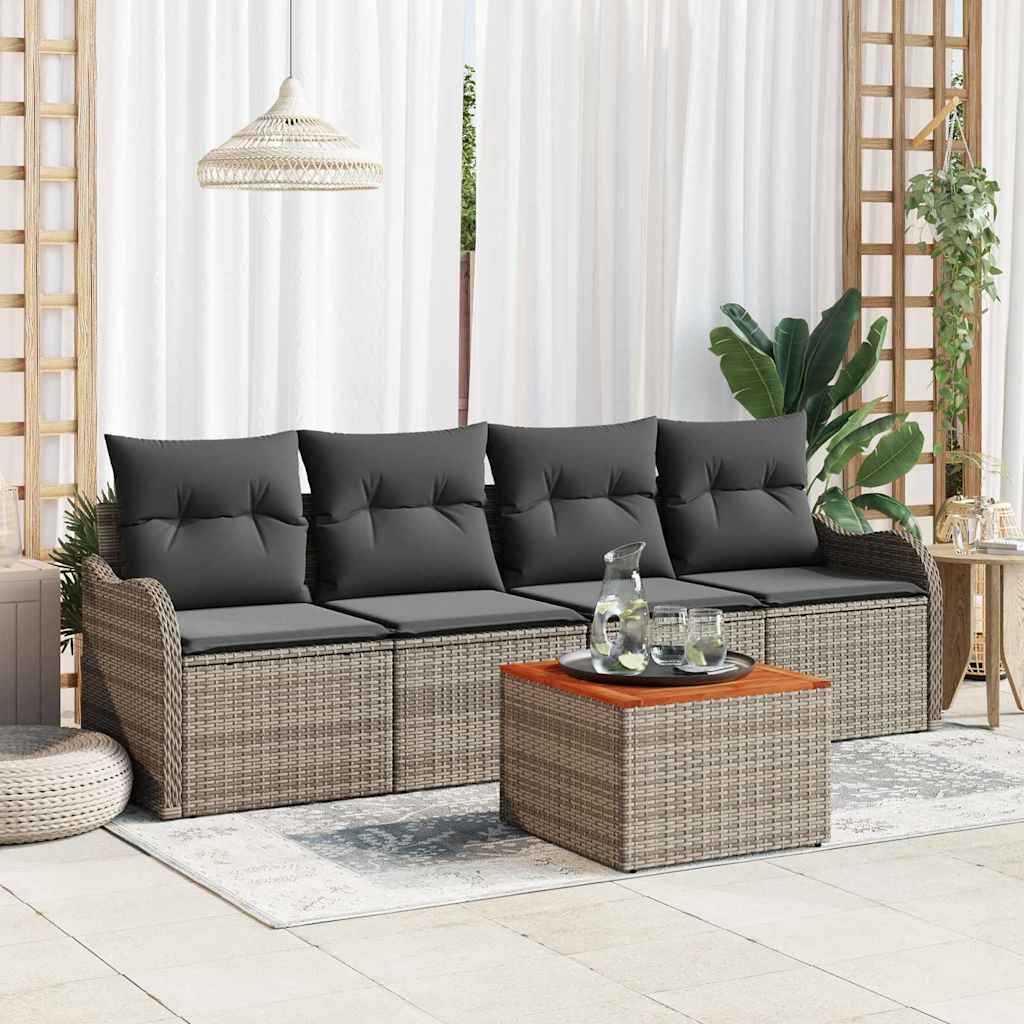 Set Divano da Giardino con cuscino 5 pcs Grigio polyrattan | homemem39