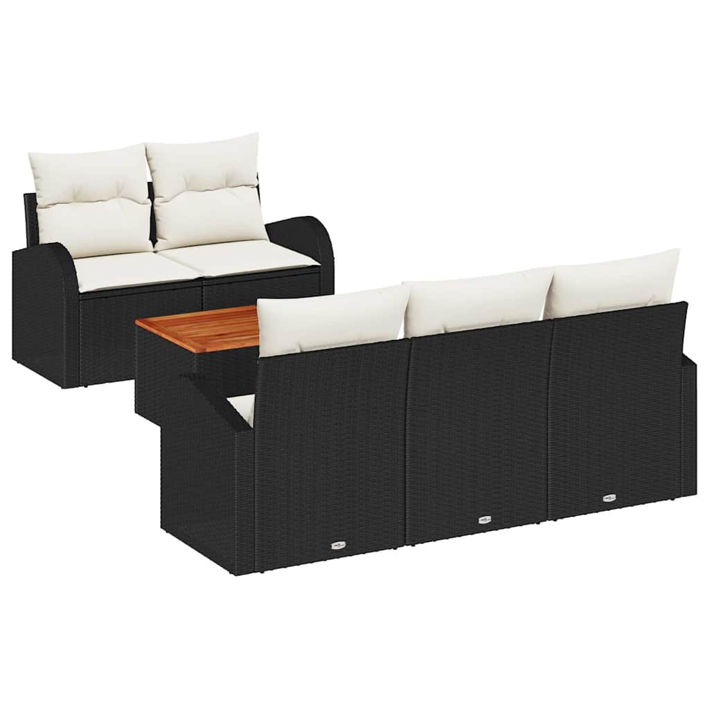 Set Divano da Giardino con cuscino 6 pcs Nero polyrattan | homemem39