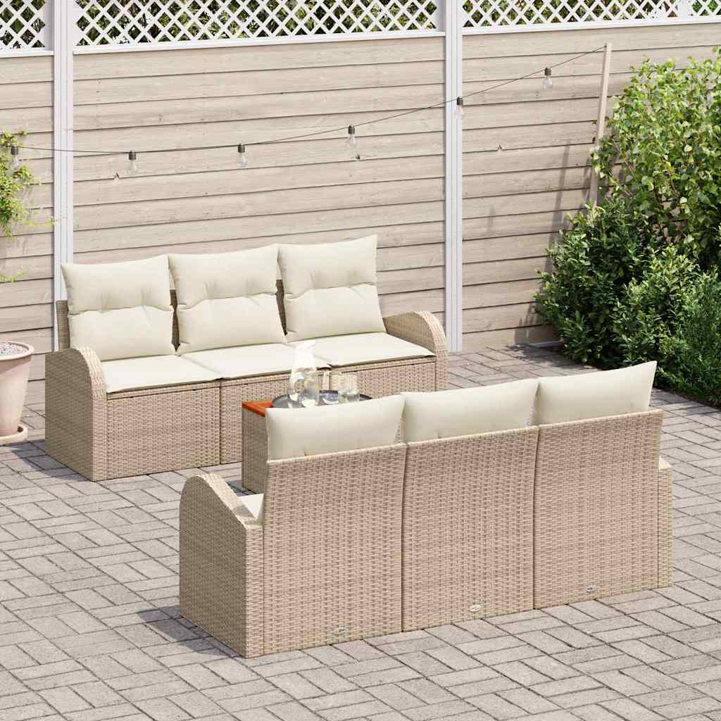 Set Divano da Giardino con cuscino 7 pcs Beige polyrattan
