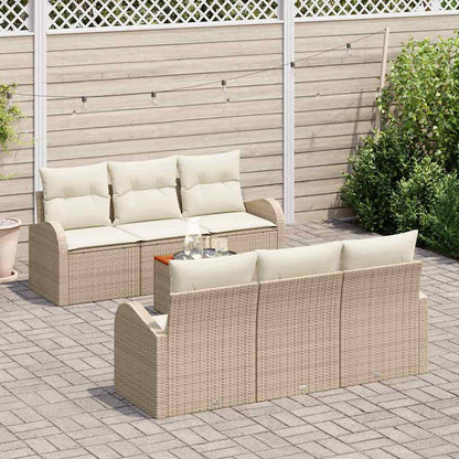 Set Divano da Giardino con cuscino 7 pcs Beige polyrattan